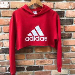 red adidas crop hoodie